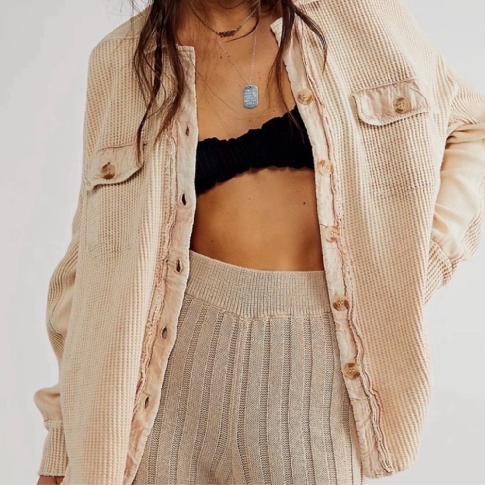 Free People One Scout Waffle Knit button down